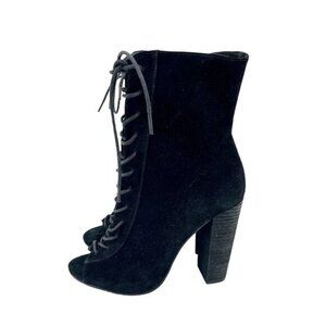 Chinese Laundry Booties Kristin Cavallari Suede Peep Toe Black SZ 7 New